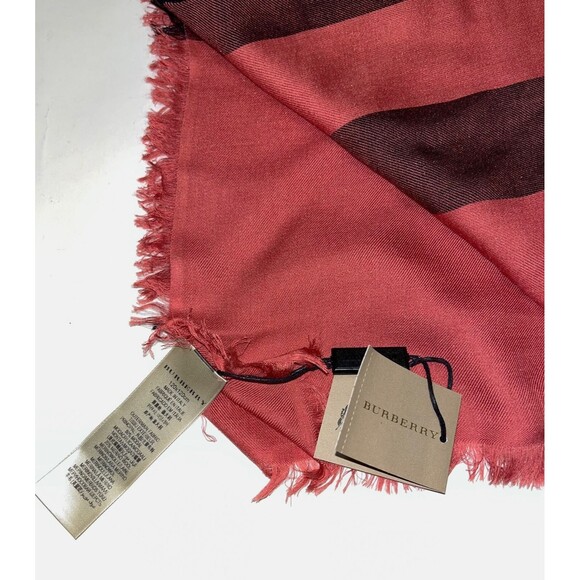 BURBERRY Bright Rose Check Modal Wool Overdyed Chambray Check Square Scarf - Picture 3 of 5